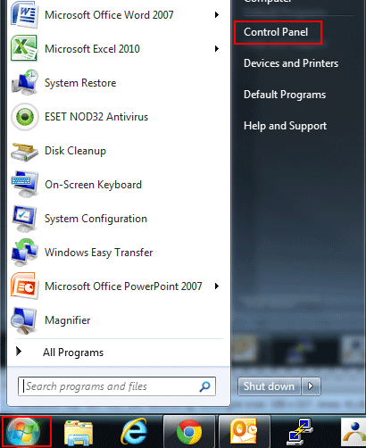 Windows 7 Start, Control Panel